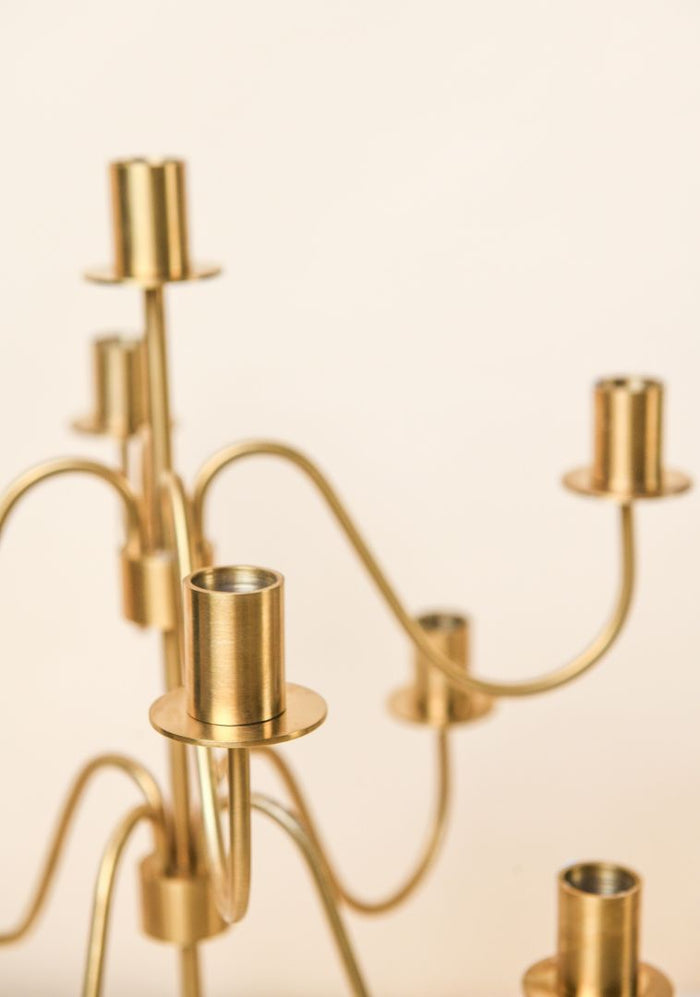 Cascading Nine-Arm Brushed Brass Candelabra
