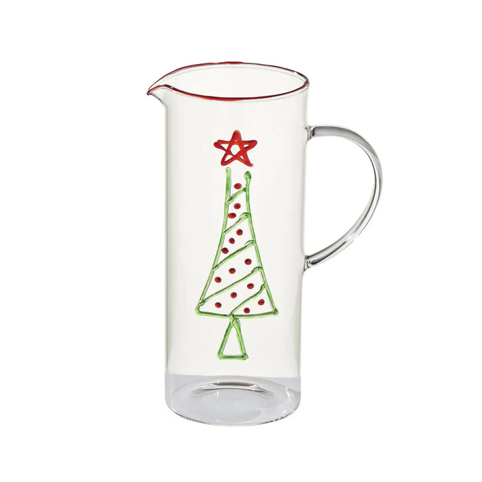 Handmade Christmas Tree Pitcher - festive ceramic holiday drinkware with applied tree design for seasonal entertaining and table décor