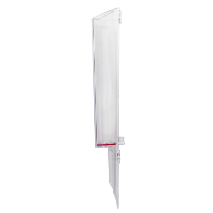 ClearVu rain gauge tall transparent tube with a red indicator at the base.