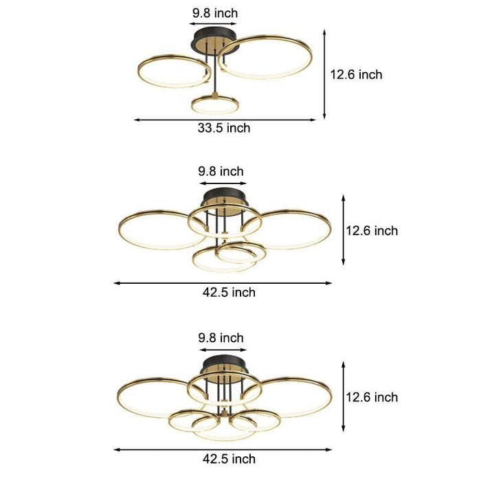 Concentric Rings Semi-Flush Mount Ceiling Light — Modern Gold LED Leather Detail 3 5 6 Ring | NordaLight