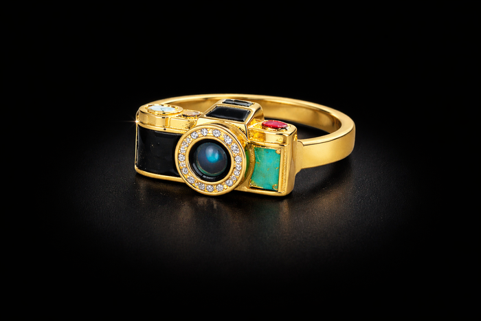 "Creative Pixel Perfect Ring – Handcrafted with Camera Design"