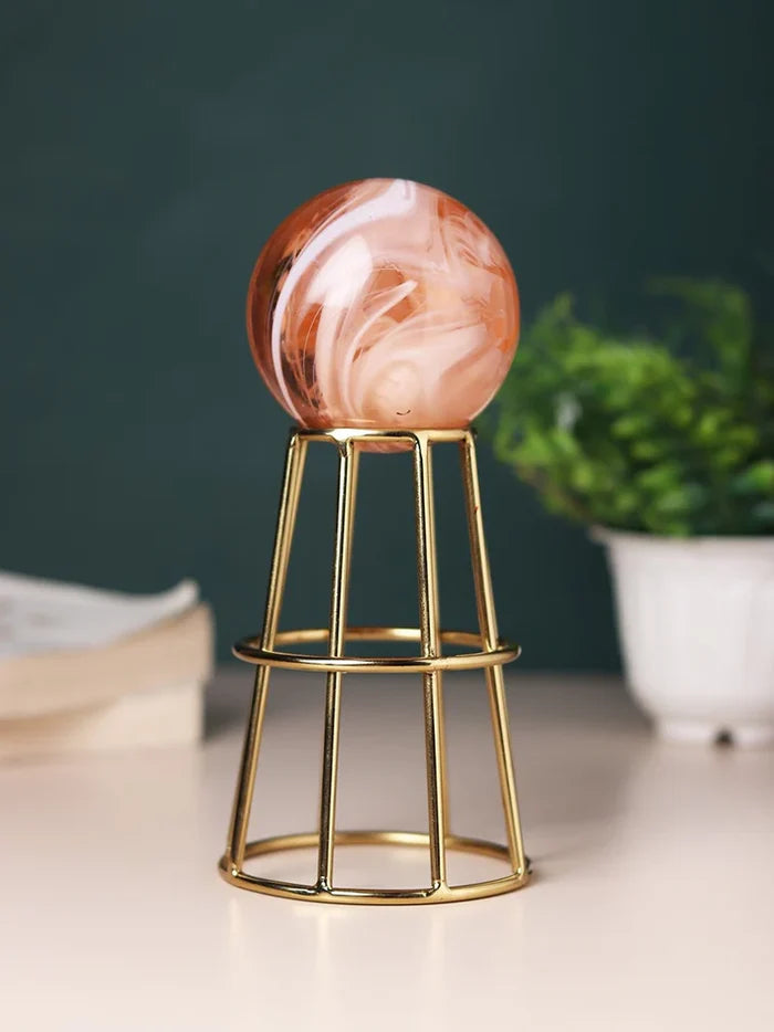 Crystal Orbs Pedestal with Peach Ball Sculpture | Timeless Glow