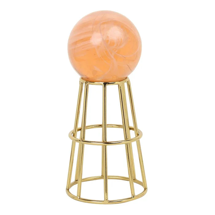 Crystal Orbs Pedestal with Peach Ball Sculpture | Timeless Glow