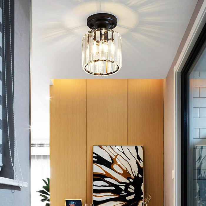 Crystal Semi-Flush Mount Ceiling Light — Nordic Modern Industrial Gold Black Round Square E26 E27 5 Inch | NordaLight