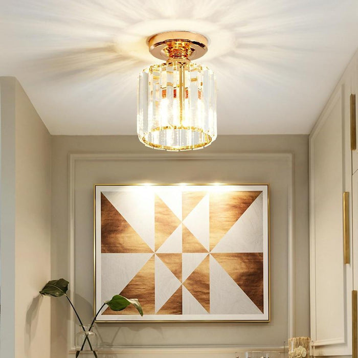 Crystal Semi-Flush Mount Ceiling Light — Nordic Modern Industrial Gold Black Round Square E26 E27 5 Inch | NordaLight
