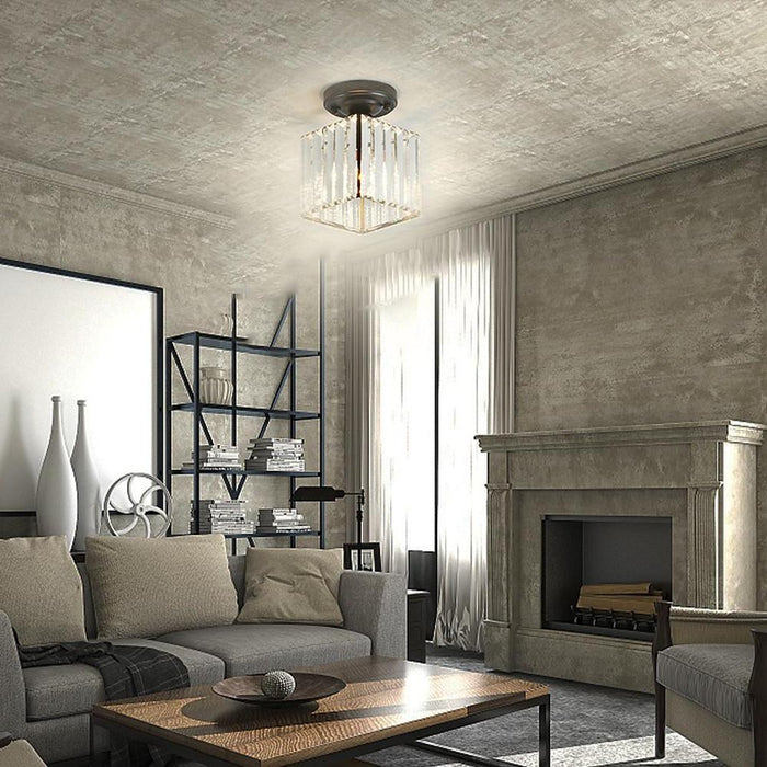 Crystal Semi-Flush Mount Ceiling Light — Nordic Modern Industrial Gold Black Round Square E26 E27 5 Inch | NordaLight
