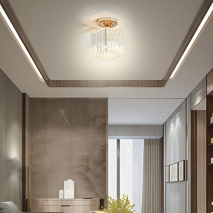 Crystal Semi-Flush Mount Ceiling Light — Nordic Modern Industrial Gold Black Round Square E26 E27 5 Inch | NordaLight