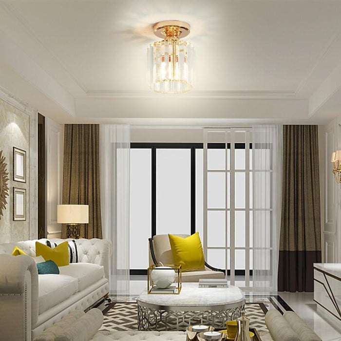 Crystal Semi-Flush Mount Ceiling Light — Nordic Modern Industrial Gold Black Round Square E26 E27 5 Inch | NordaLight