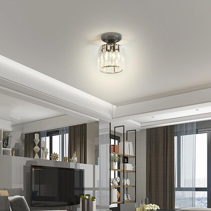 Crystal Semi-Flush Mount Ceiling Light — Nordic Modern Industrial Gold Black Round Square E26 E27 5 Inch | NordaLight