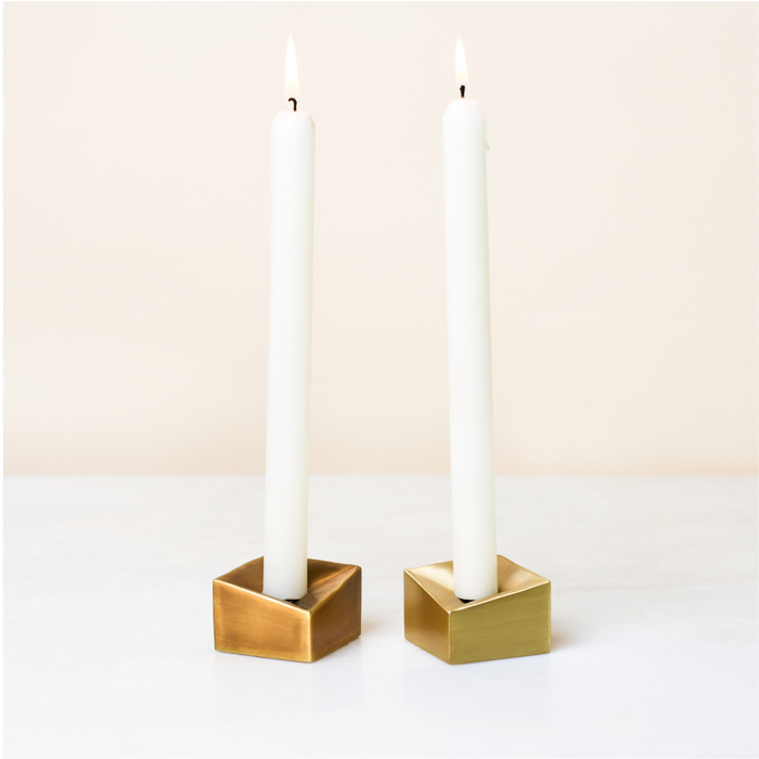 Cubo Facet Solid Brass Taper Candle Holder