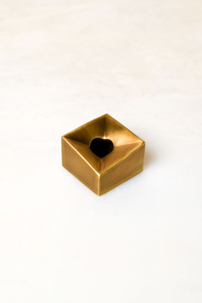 Cubo Facet Solid Brass Taper Candle Holder