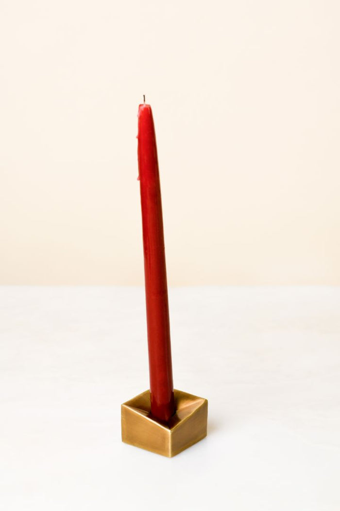 Cubo Facet Solid Brass Taper Candle Holder