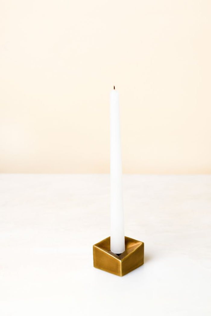 Cubo Facet Solid Brass Taper Candle Holder