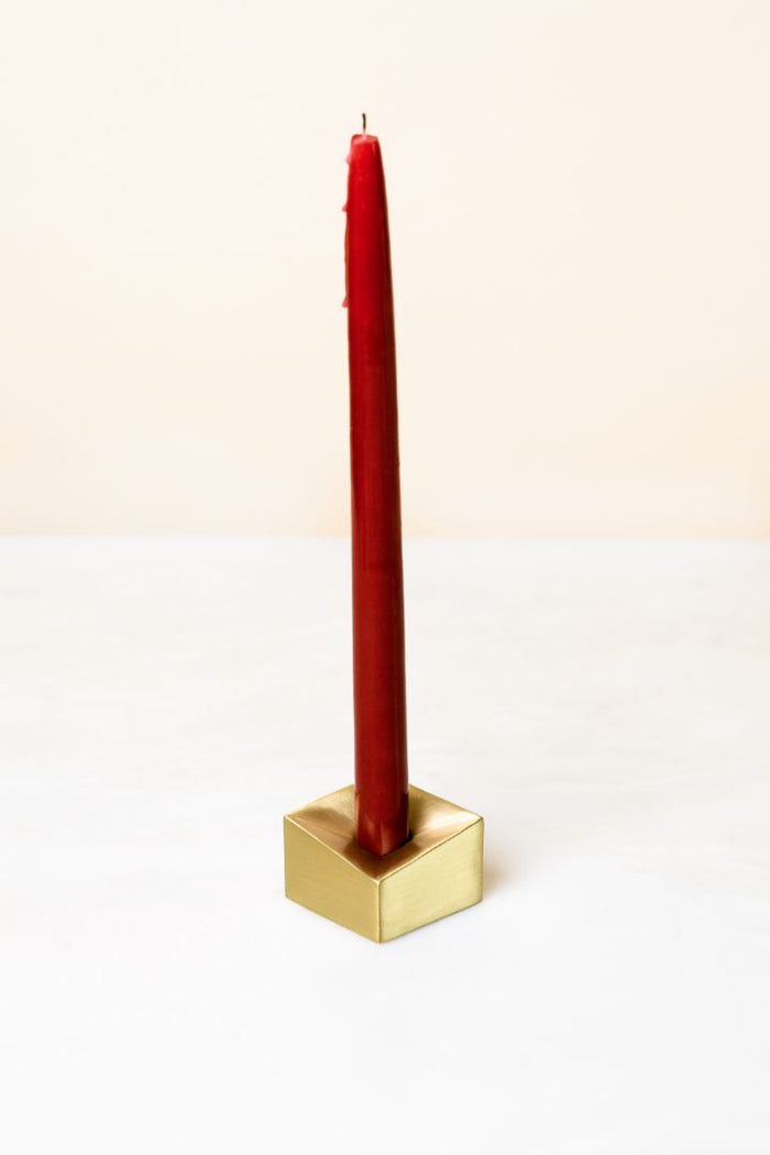 Cubo Facet Solid Brass Taper Candle Holder