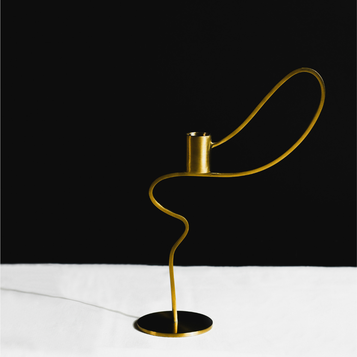 Dancing Ribbon Burnished Brass Taper Candle Holder – [Tall / Short]