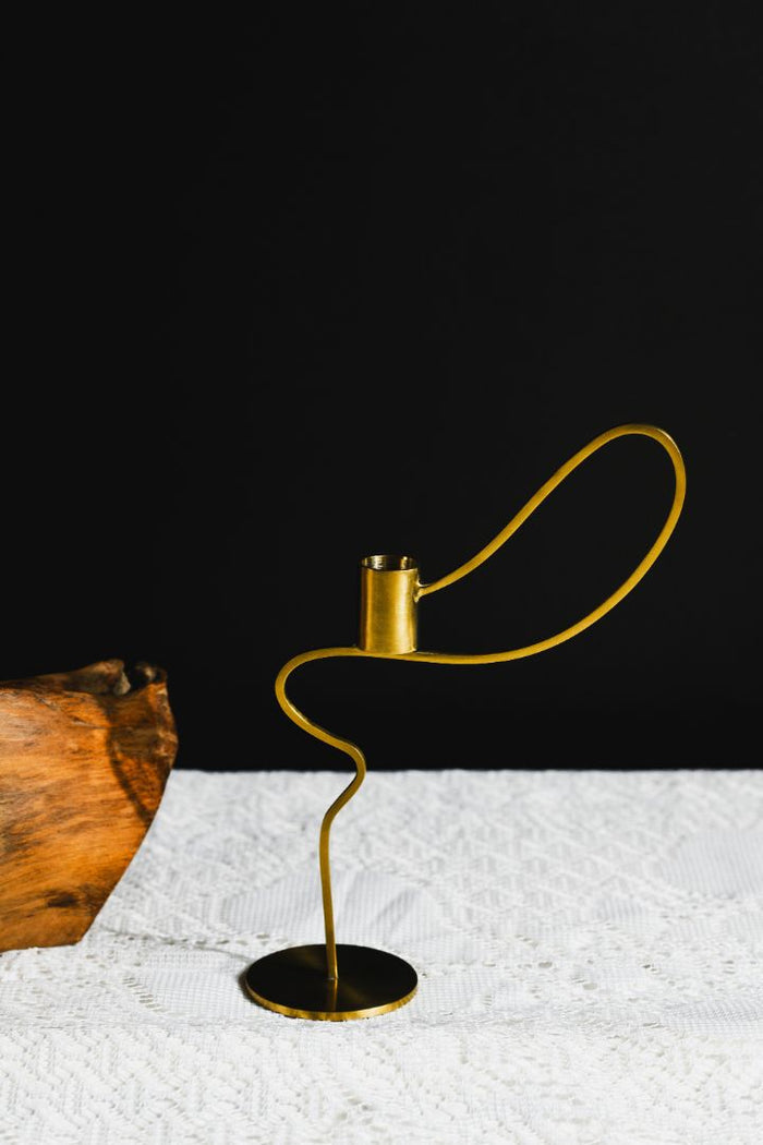 Dancing Ribbon Burnished Brass Taper Candle Holder – [Tall / Short]