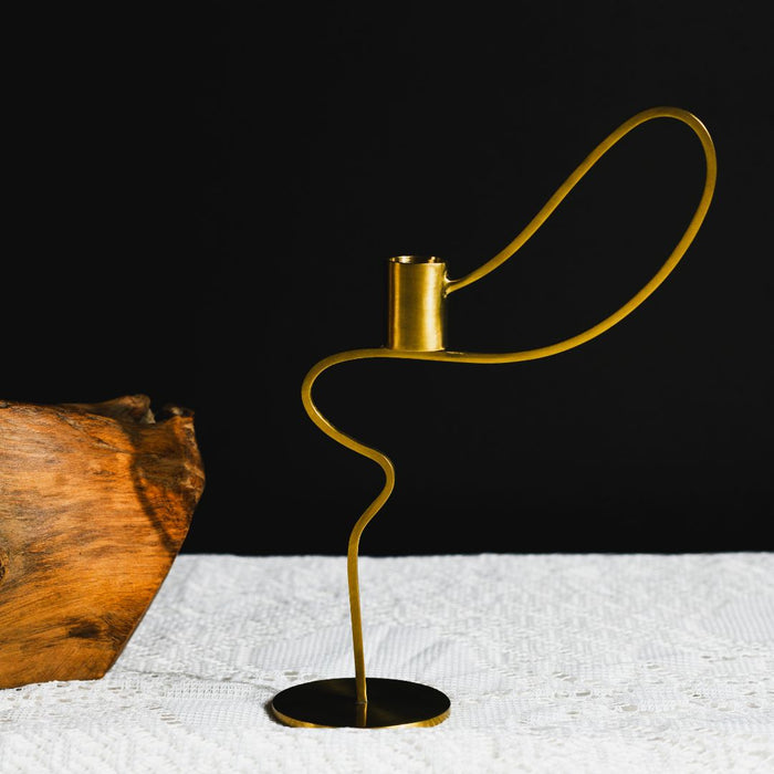 Dancing Ribbon Burnished Brass Taper Candle Holder – [Tall / Short]