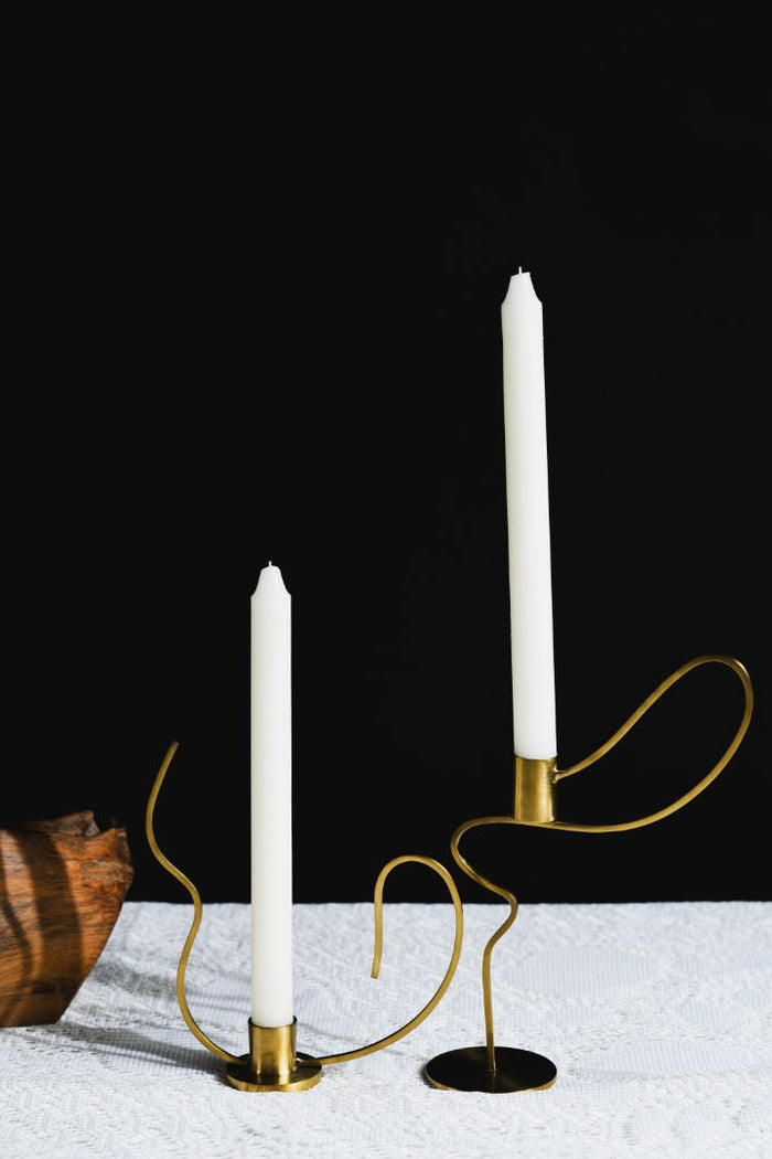 Dancing Ribbon Burnished Brass Taper Candle Holder – [Tall / Short]