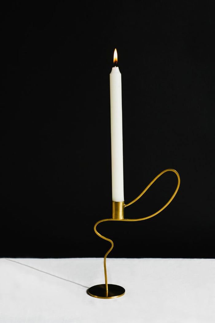 Dancing Ribbon Burnished Brass Taper Candle Holder – [Tall / Short]
