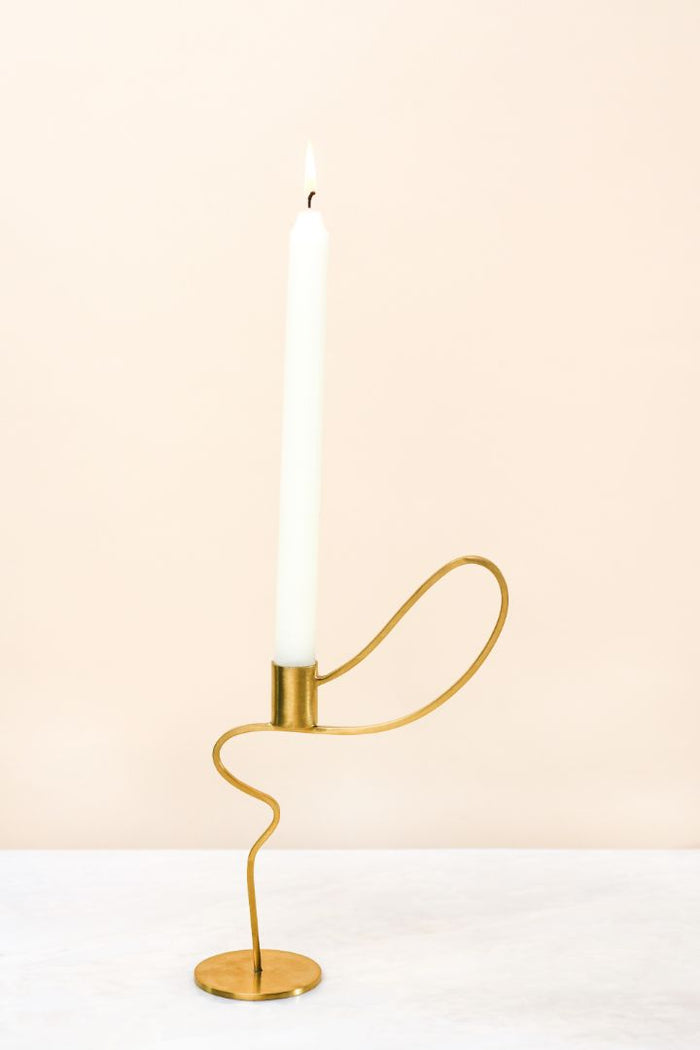 Dancing Ribbon Burnished Brass Taper Candle Holder – [Tall / Short]