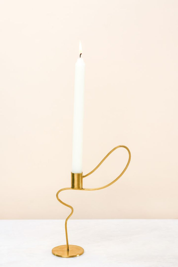 Dancing Ribbon Burnished Brass Taper Candle Holder – [Tall / Short]