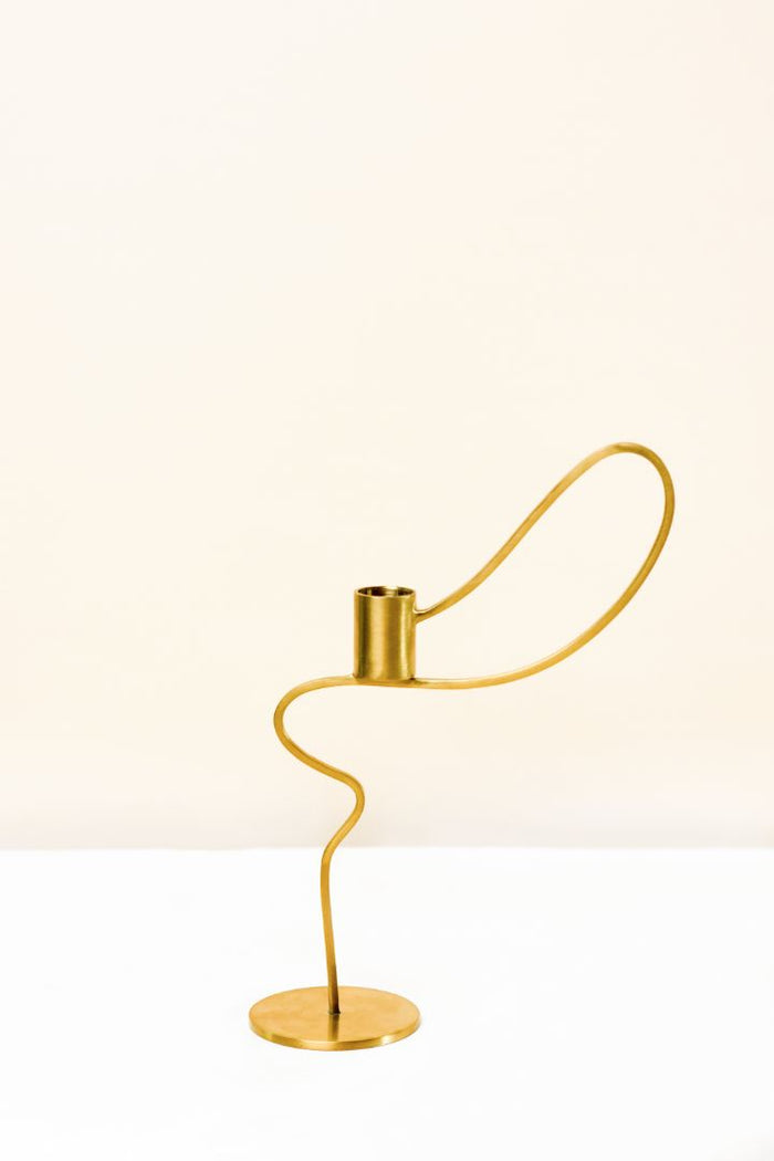 Dancing Ribbon Burnished Brass Taper Candle Holder – [Tall / Short]