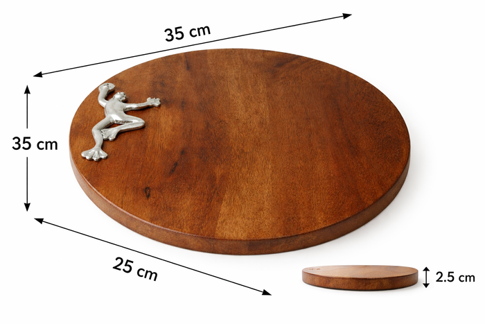 Decorative Mango Wood Platter with Aluminium Frog – Kitchen & Table Use
