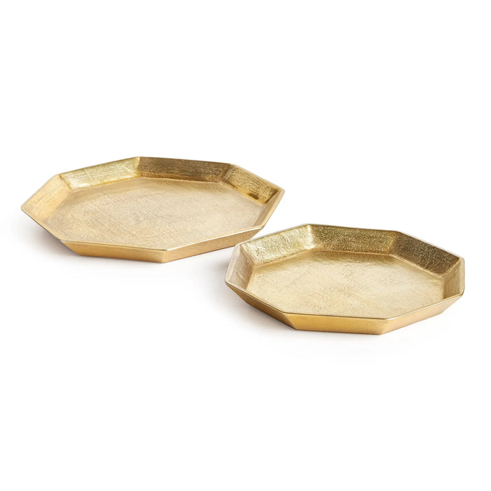 Dezi Octagonal Gold Serving Trays - Set of 2 Geometric Aluminum Trays Napa Home & Garden