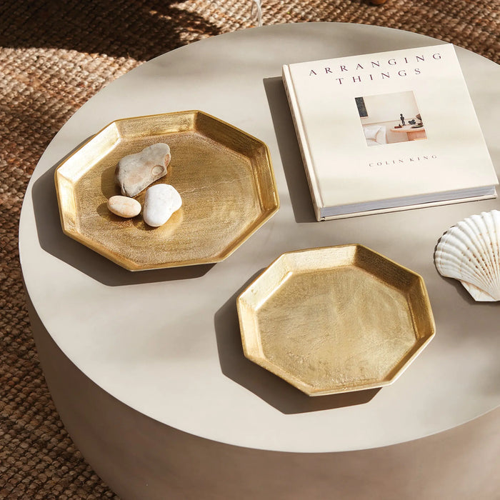 Dezi Octagonal Gold Serving Trays - Set of 2 Geometric Aluminum Trays Napa Home & Garden