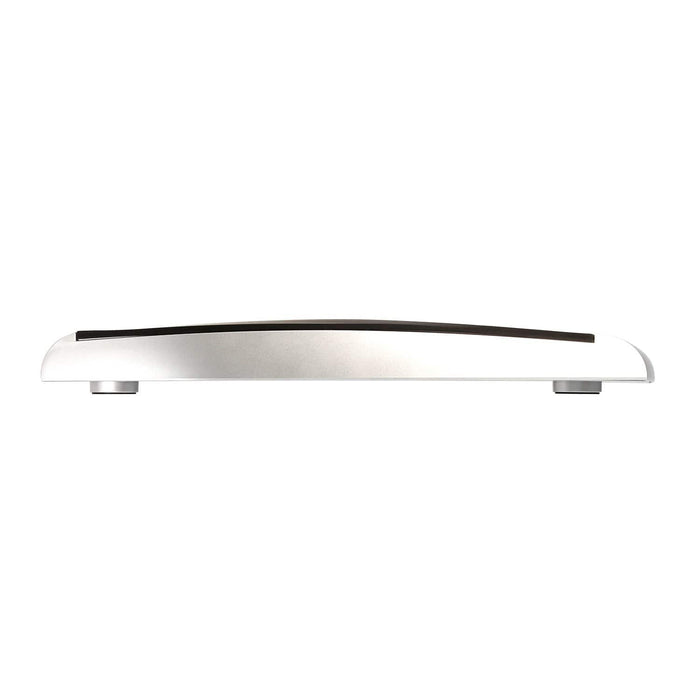 Side profile of a slim digital bath scale with black top and silver base