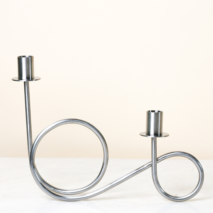 Double Loop Chrome Taper Candle Holder
