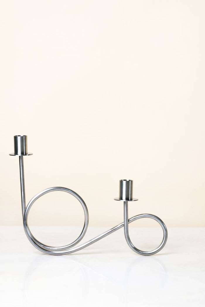 Double Loop Chrome Taper Candle Holder