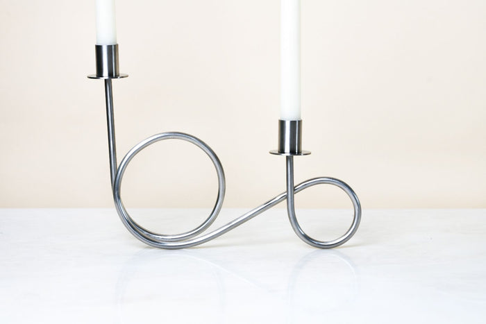 Double Loop Chrome Taper Candle Holder