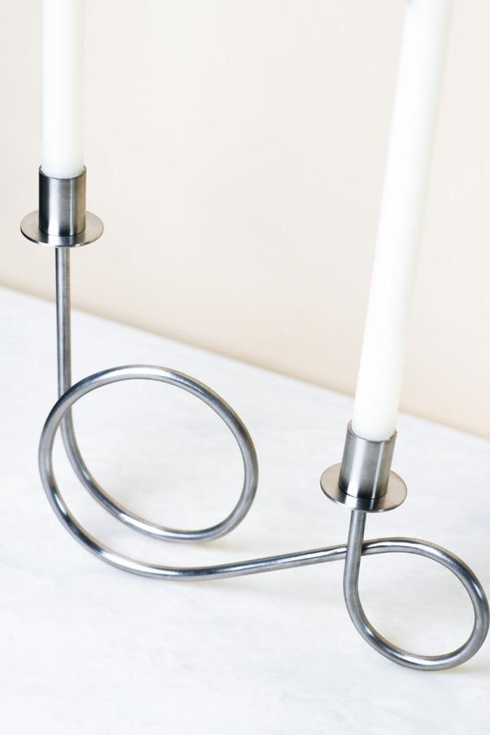 Double Loop Chrome Taper Candle Holder
