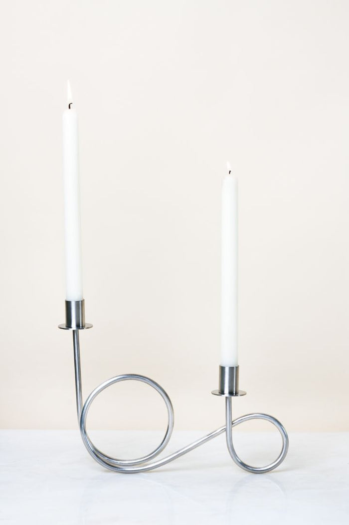 Double Loop Chrome Taper Candle Holder