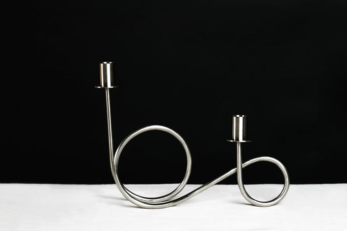 Double Loop Chrome Taper Candle Holder