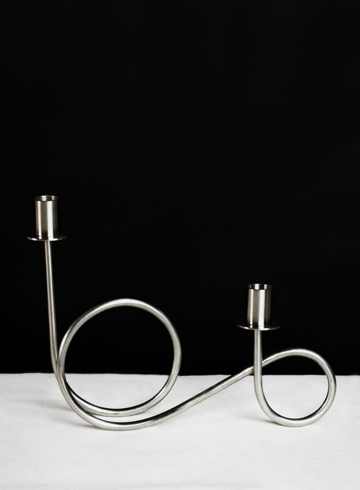 Double Loop Chrome Taper Candle Holder