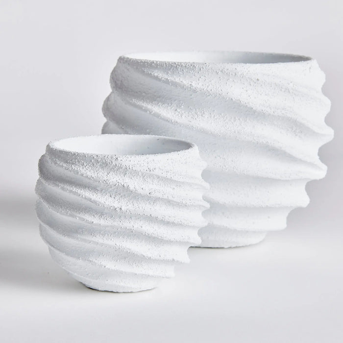 Echols Concentric Circle Concrete Pots - Set of 2 White Glazed Planters Napa Home & Garden