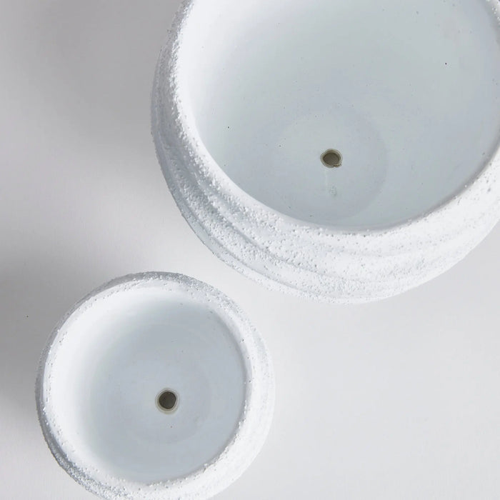 Echols Concentric Circle Concrete Pots - Set of 2 White Glazed Planters Napa Home & Garden