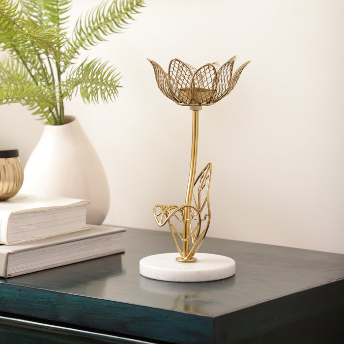 Elegant Kamal Marble Tealight Candle Stand Holder | Lotus Design
