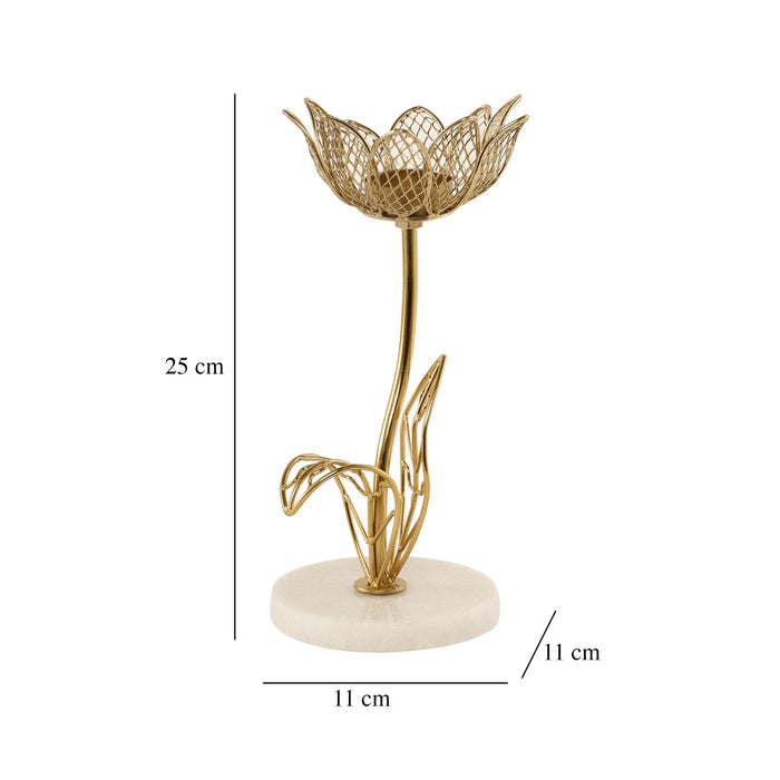 Elegant Kamal Marble Tealight Candle Stand Holder | Lotus Design