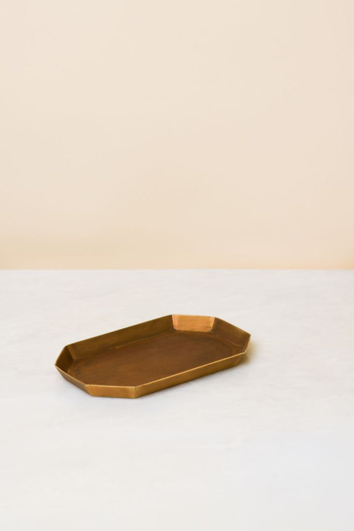 Elongated Octagonal Antique Brass Tray
