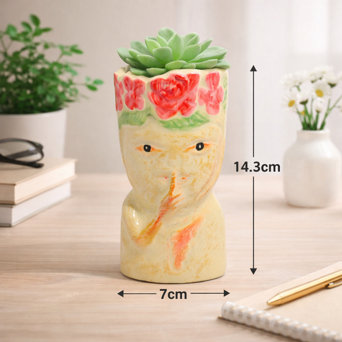 Ethnic Tribal Face Metal Vase for Home & Office Décor