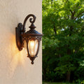 European Ornate Outdoor Wall Lantern Black Aluminum Glass E26 IP44 Hardwired | NordaLight