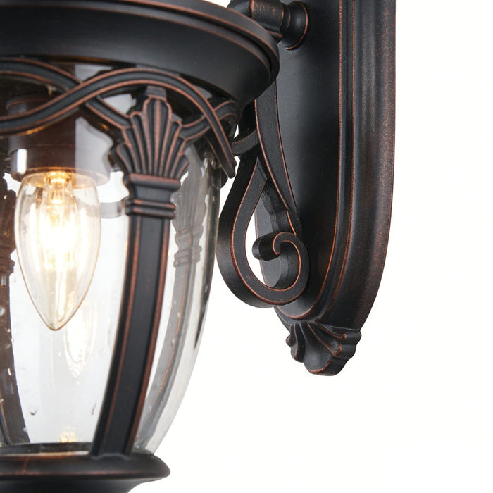 European Ornate Outdoor Wall Lantern Black Aluminum Glass E26 IP44 Hardwired | NordaLight
