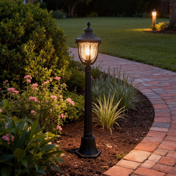 European Style Bollard Post Light Coffee Aluminum Pointed Lantern Top 12W 45 Inch Garden | NordaLight