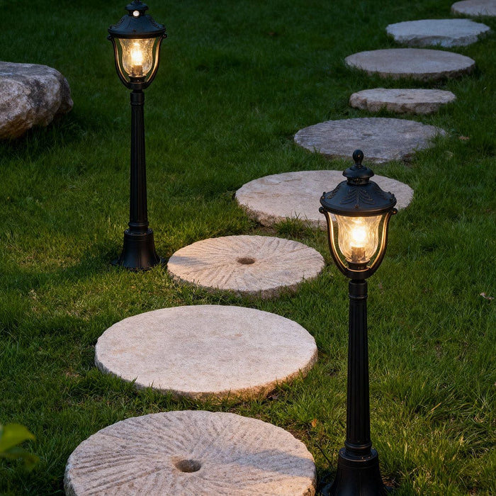 European Style Bollard Post Light Coffee Aluminum Pointed Lantern Top 12W 45 Inch Garden | NordaLight
