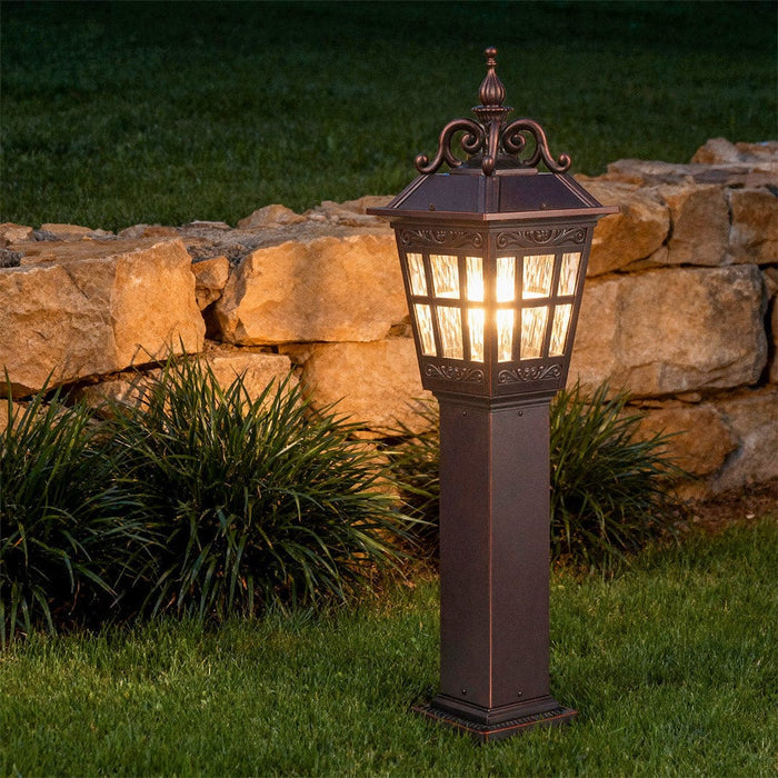 European Style External Post Light Coffee Aluminum Glass Lantern 12W 43 Inch Courtyard Garden | NordaLight