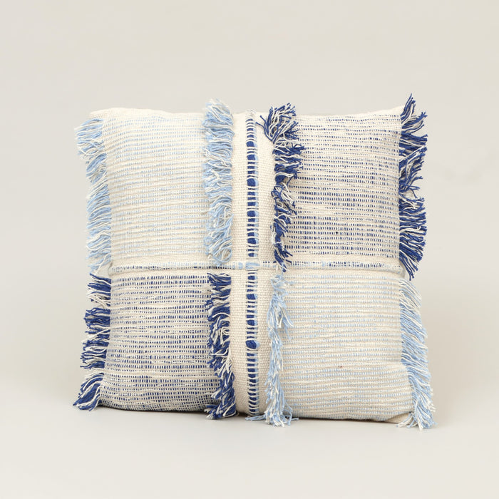 Azure Panel Cotton Cushion in blue and beige