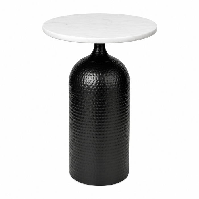 Expobazaar Black Metal Side Table with Marble Top